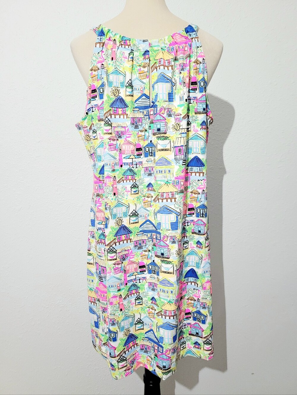 Lulu-B XL Coastal Grandma Beach House Print Shift Dress SPF Resort Tropical - Picture 5 of 12